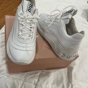 Chunky white crystal embellished sneakers